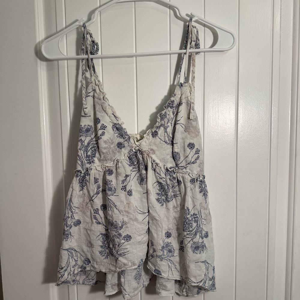 Floral White and Blue Women's Top